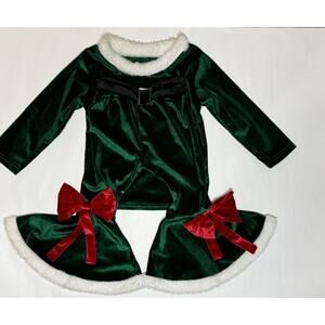 Two Piece Christmas Green Velvet Shirt and Bell Bottom Pants size 90